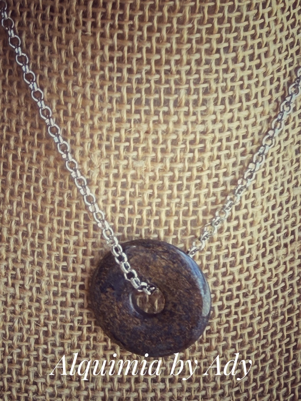 IRON TIGER’S EYE Dark Brown Stone Donut Pendant Necklace